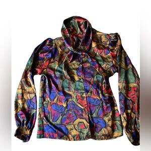 Vintage Eva Laurel Womens/Teen Tieneck Size 12 Multicolor Silky Blouse 90s artsy